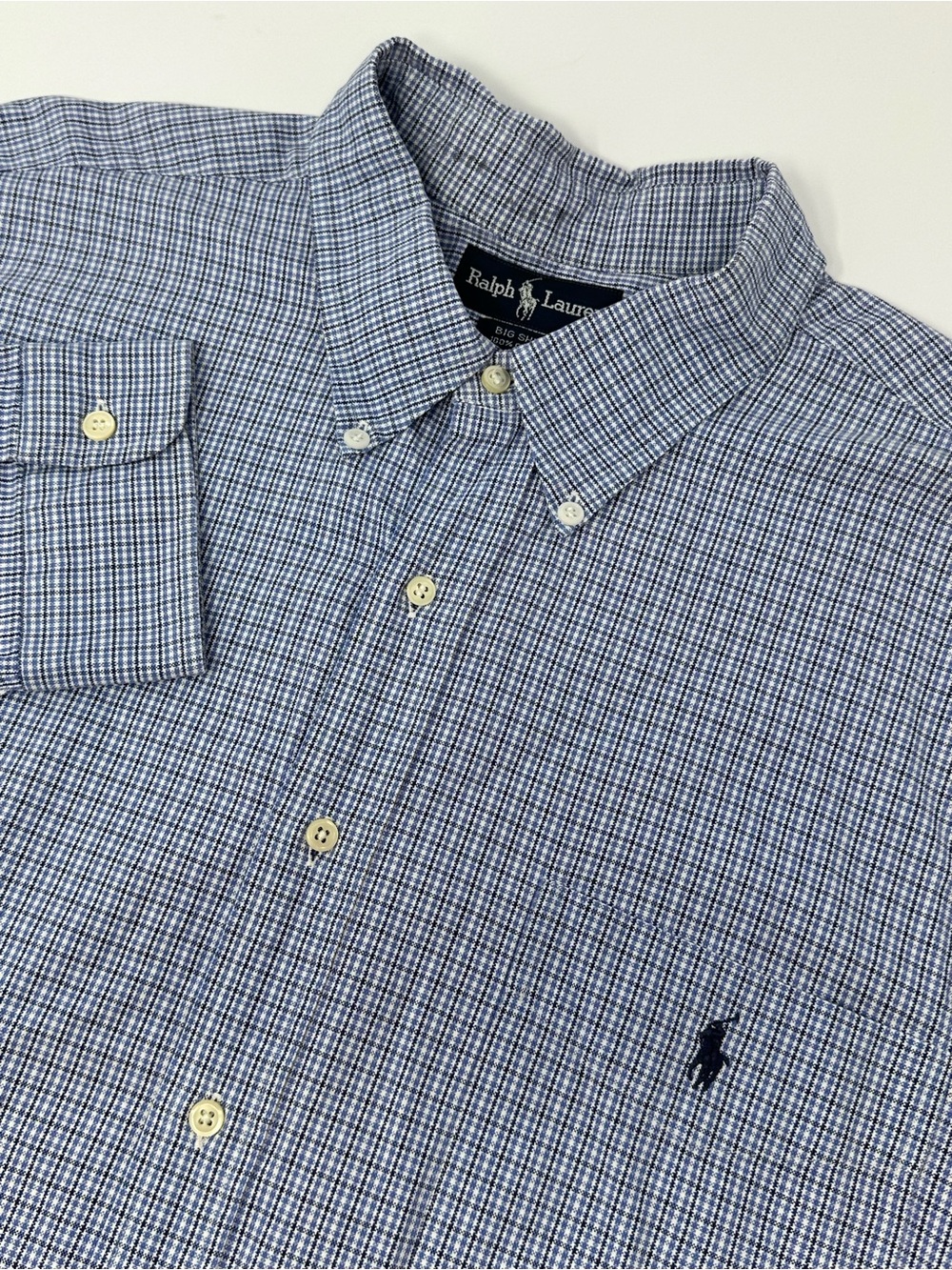 Ralph Lauren Men's XXL Big Shirt Blue/White/Black Plaid Long Sleeve Button Down